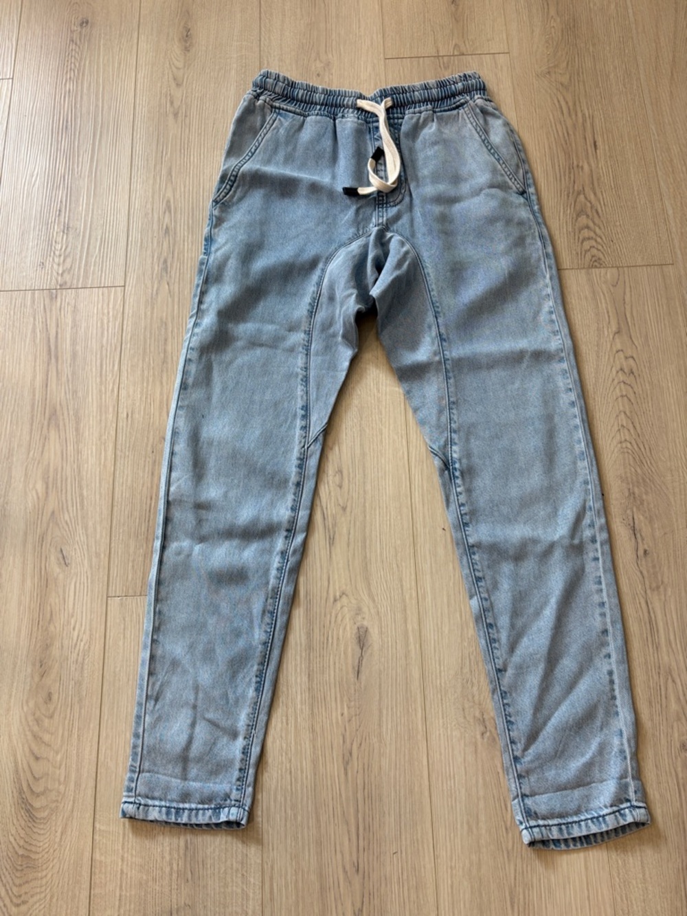 Light Wash Denim Jogger Pants - Casual Pull-On Trousers